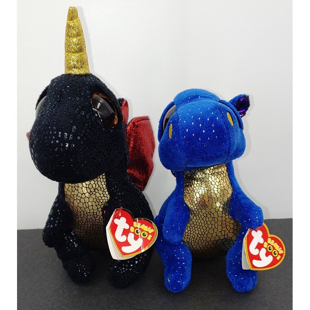 Lot Of 2 Ty Beanie Boos Grindal And Saffire Dragon 6" Plush Stuffed Animal